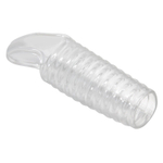 Прозрачная насадка на пенис с ребрышками и подхватом мошонки