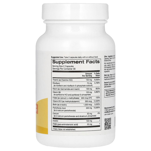 Super Nutrition, полный комплекс витаминов группы B с L-метилфолатом, 60 растительных капсул