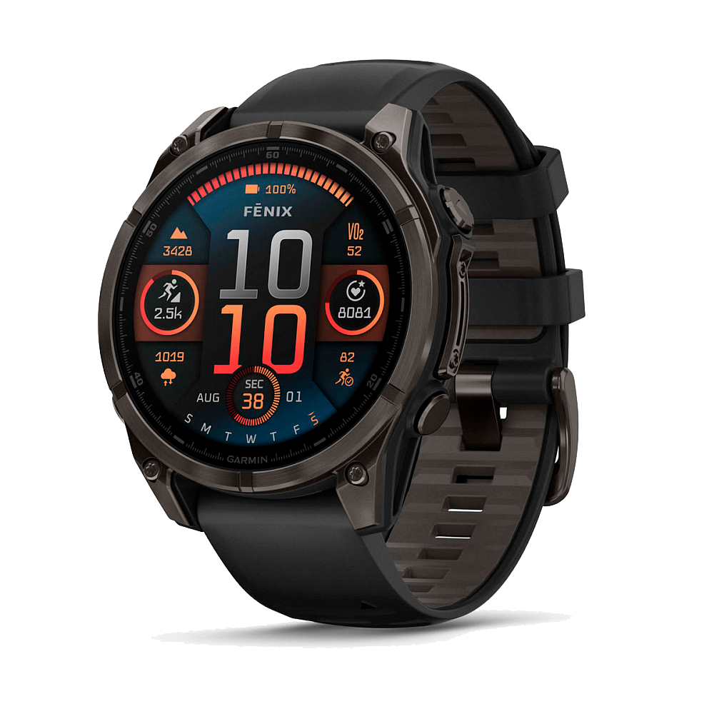 Умные часы Garmin Fenix 8, 47мм, Amoled Sapphire Carbon Gray DLC Titanium with Black/Pebble Gray Silicone Band (010-02904-29)