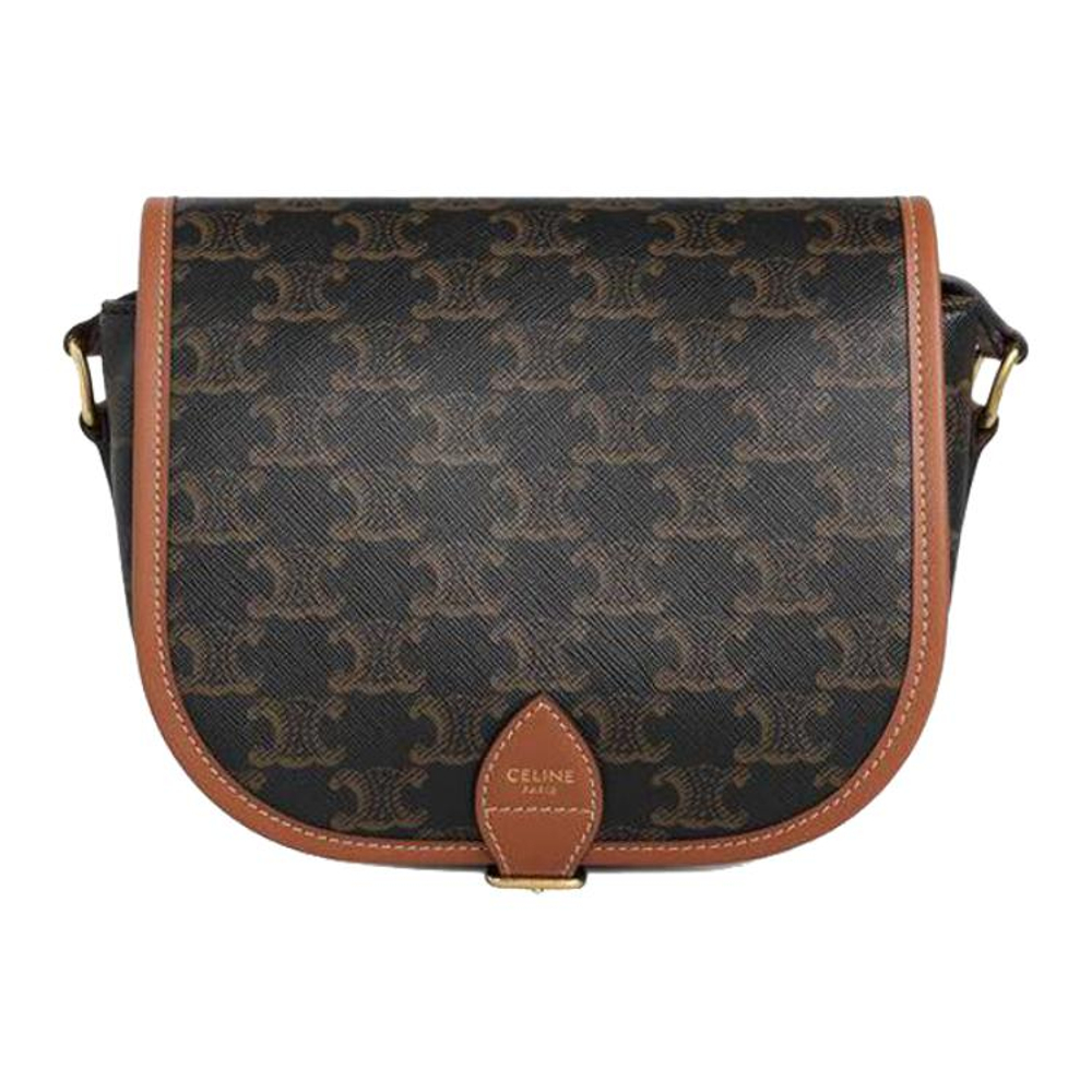 CELINE Folco Coated Artificial Leather With Cow Leather Saddle Bag, Shoulder Bag, Crossbody Bag Medium Women"s Tawny