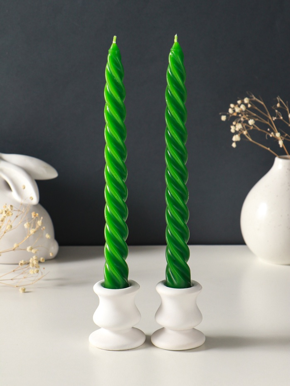 Набор свечей витых, 2.3х24.5см, 5ч,50г, 2шт, цв.темно-зеленый