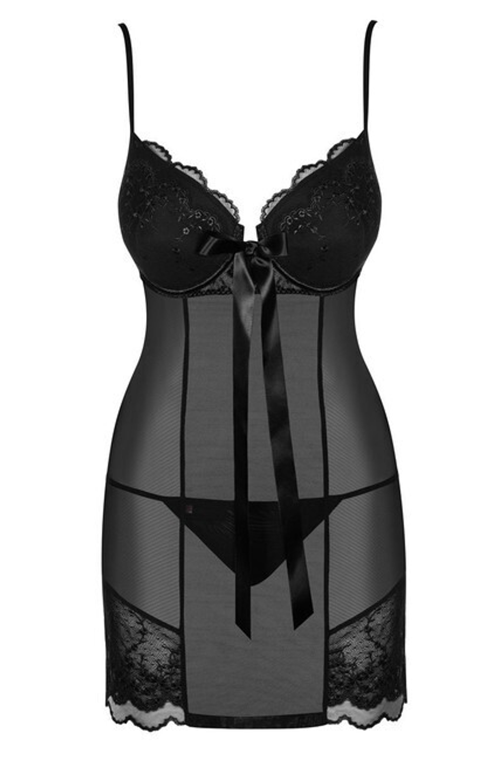 Сорочка черная с лентой и стринги Kisselent SM (42-44) (Цвет: черный)