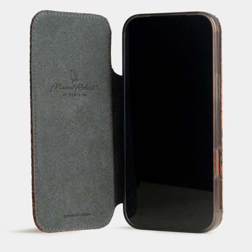 Чехол-книжка для iPhone 17 Pro - кожа питона, коньяк