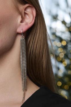 Серьги длинные цепочки на замке левербек, серебряные с алмазными гранями