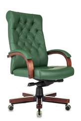 Кресло руководителя Бюрократ T-9928Walnut зеленый кожа крестов. металл/дерево