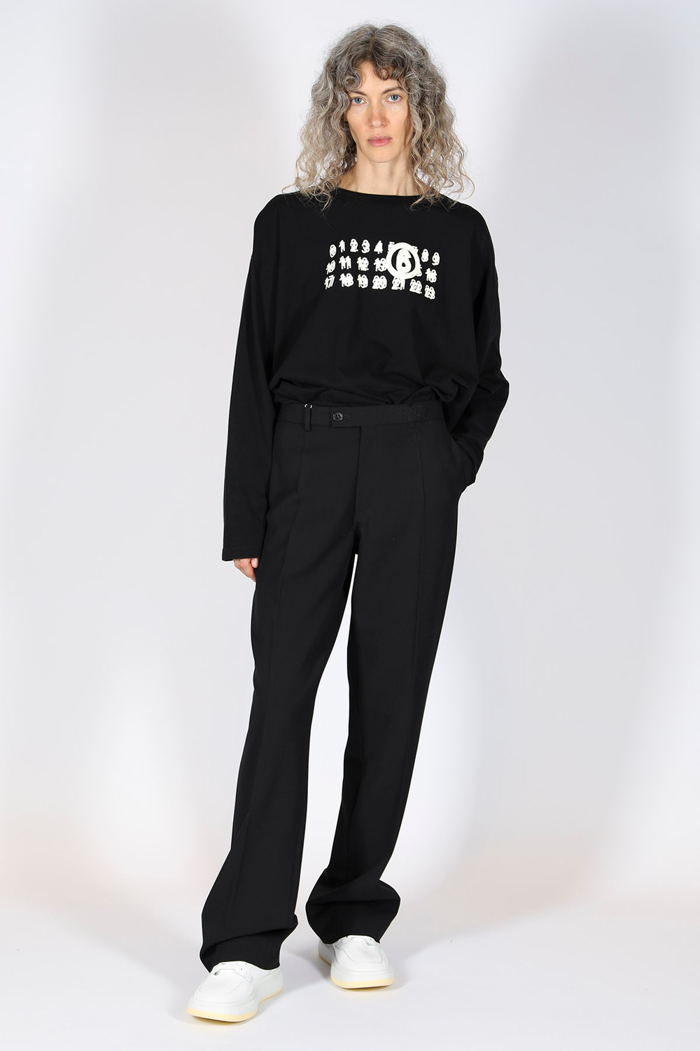 MM6 MAISON MARGIELA БРЮКИ ЧЕРНЫЕ ЖЕНСКИЕ С ЛОГОТИПОМ НА ПОЯСЕ