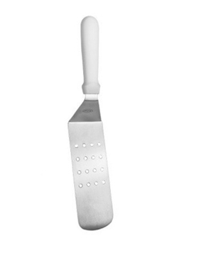Лопатка 37 см. изогнутая раб.часть 20*8 см. нерж. перфор. широкая с пластик. ручкой белая MGsteel