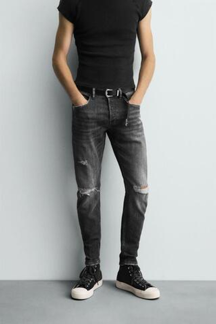 ZARA ДЖИНСЫ SKINNY FIT С РАЗРЕЗАМИ, СЕРЫЙ