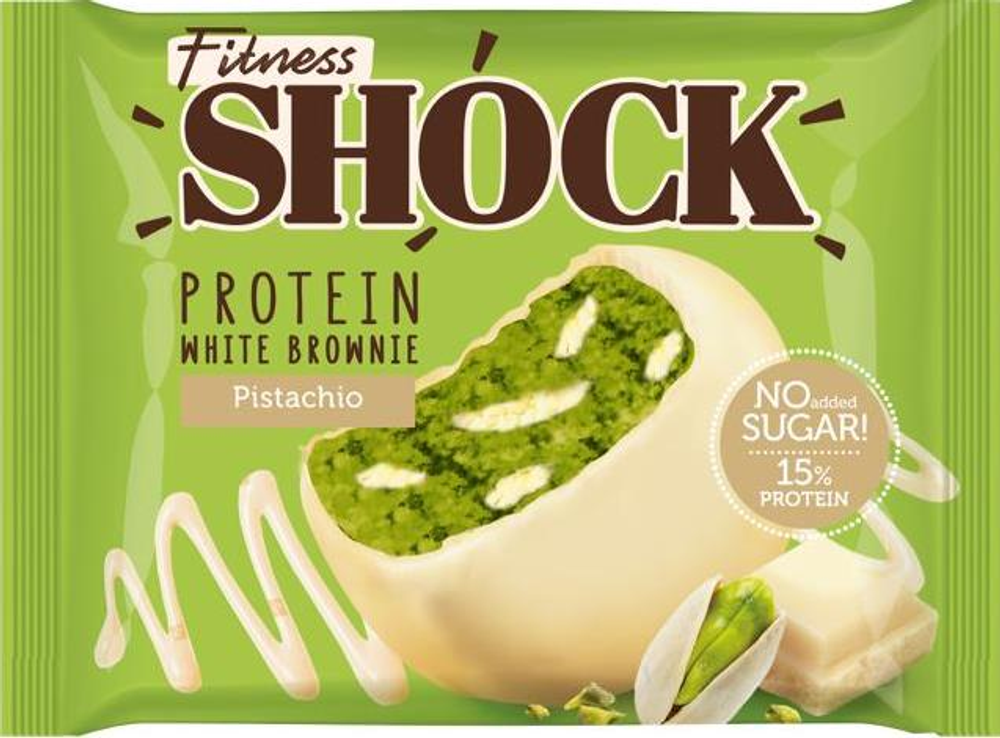 Пирожное глазированное FitnesShock 50 гр. Брауни. Фисташка-Белый шоколад.