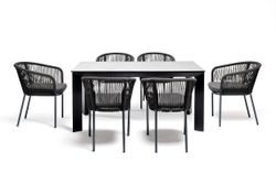 "Венето" обеденная группа на 6 персон со стульями "Марсель", каркас темно-серый, роуп темно-серый