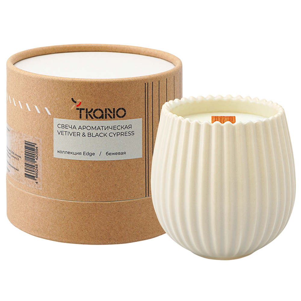 Свеча ароматическая с деревянным фитилём vetiver & black cypress из коллекции edge, бежевый, 60 ч