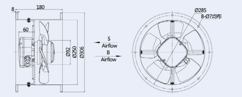 Вентилятор Weiguang YWF-2E-250-S(B)-92/25-T (YWF(K)2E250-ZT)