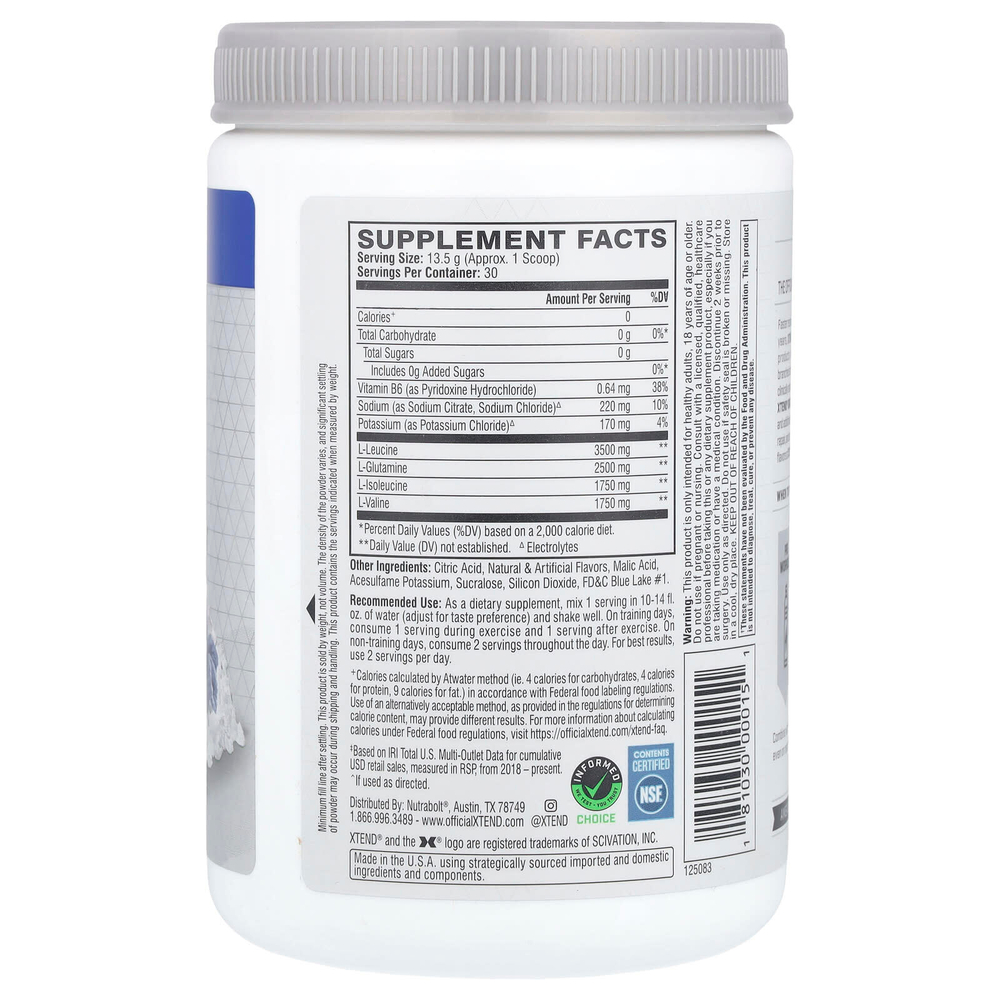 XTEND, 7 г BCAA, со вкусом голубой малины, 405 г (14,3 унции)