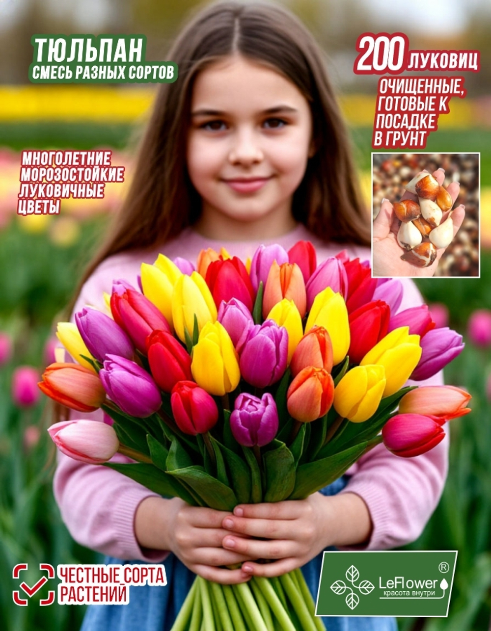 Тюльпан Луковицы очищенные, Микс сортов, 200шт