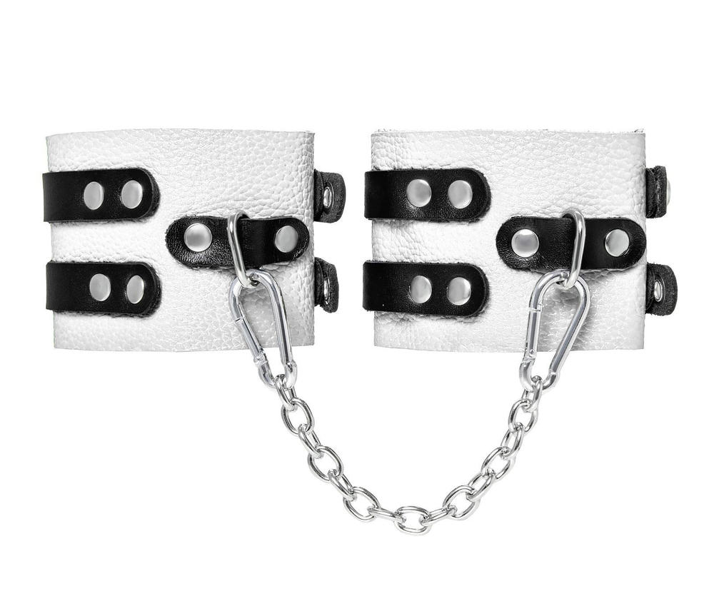 Бело-черные оковы с двумя ремешками и люверсами (Цвет: белый с черным)