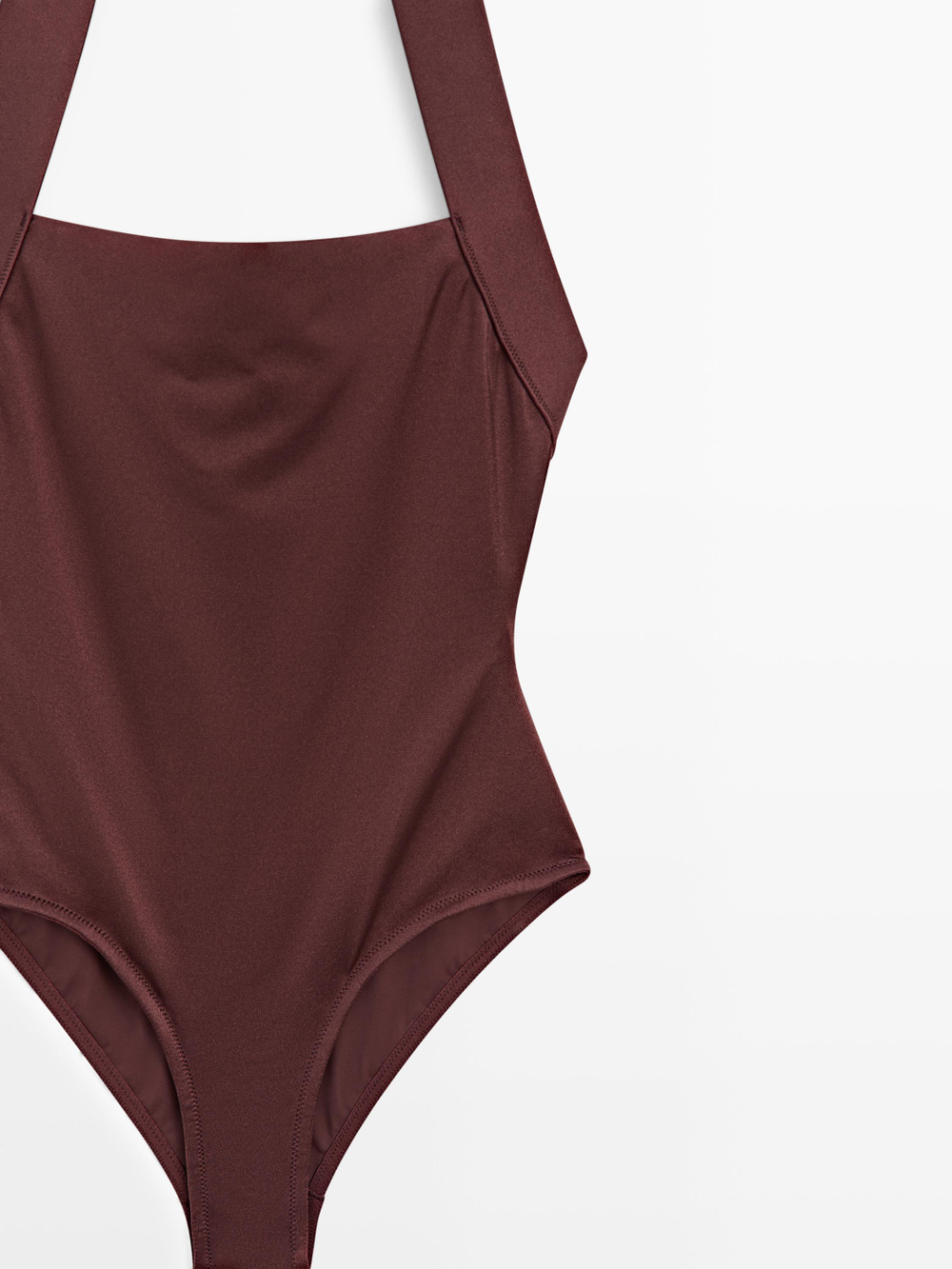 Massimo Dutti Блестящий купальник с горловиной халтер, коричневый