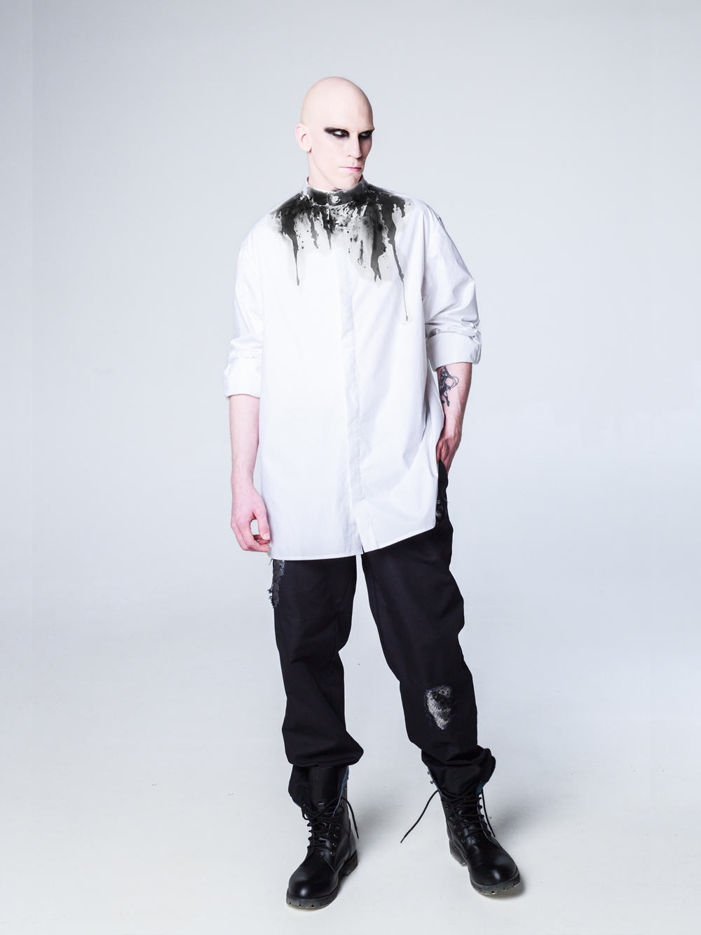 Рубашка "Смородина" с окрашиванием. Бело-черная