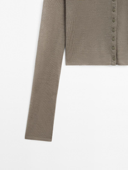 Massimo Dutti Короткий кардиган из смесовой шерсти, болотно-зеленый