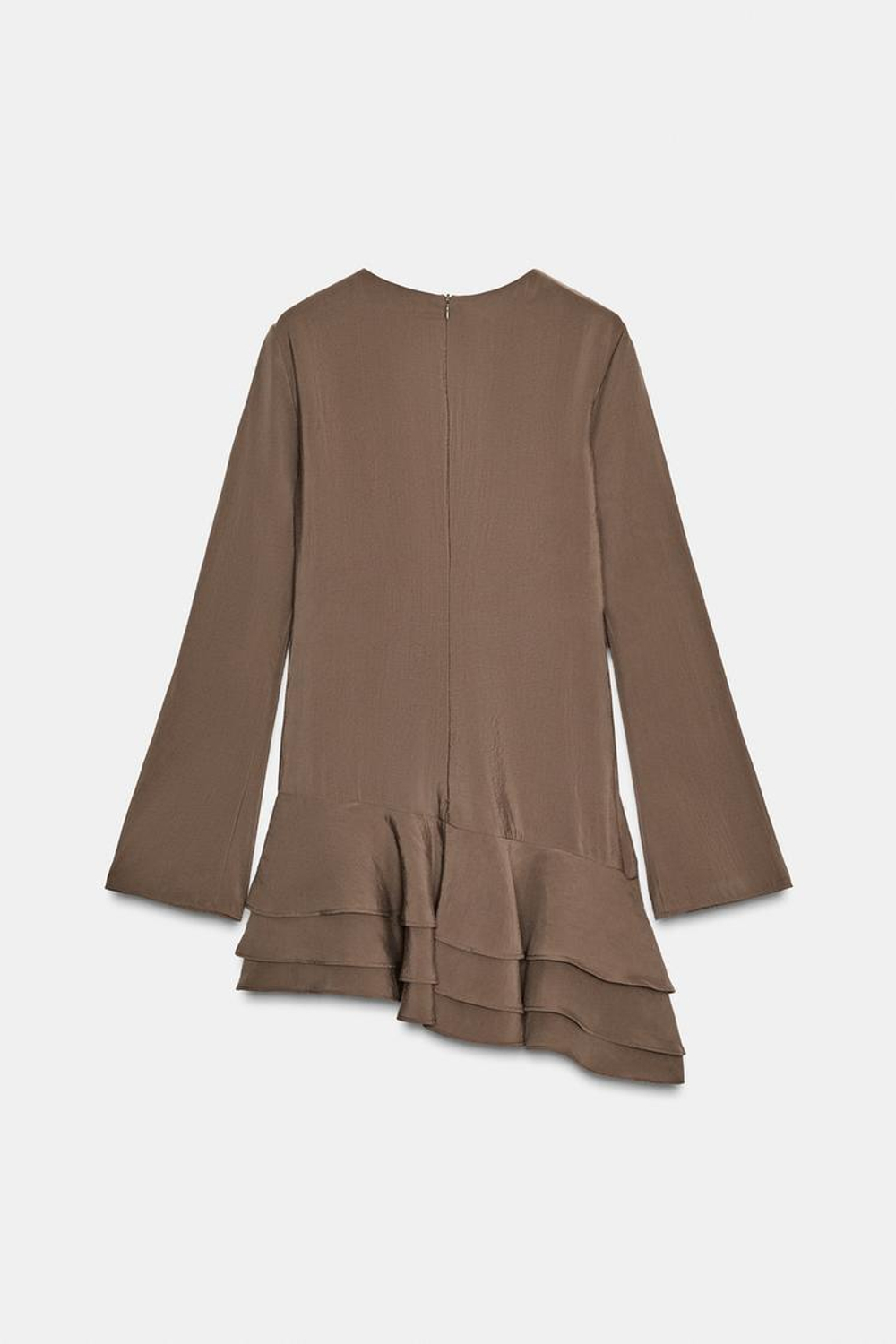 ZARA КОРОТКОЕ ЛЕГКОЕ ПЛАТЬЕ С ВОЛАНАМИ, ШОКОЛАДНЫЙ