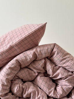 КПБ 2 сп с европростыней ВАРЕНЫЙ ХЛОПОК "Клетка розовая"