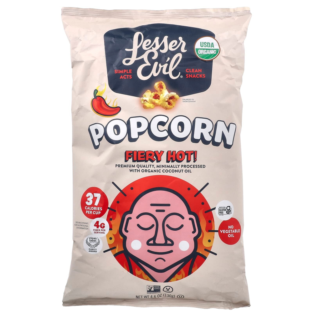 LesserEvil, Попкорн, Fiery Hot !, 130 г (4,6 унции)
