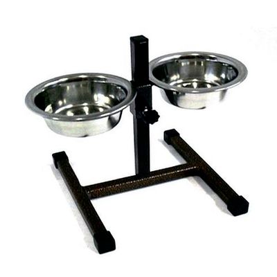Кормушка металлическая с телескопической регулировкой высоты до 20см, 2 миски 0,35л, 14см