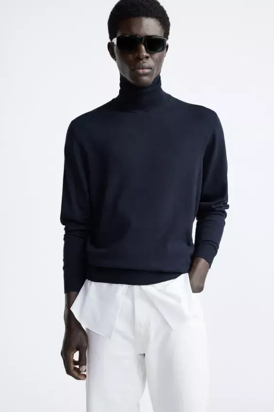 ZARA СВИТЕР ИЗ СМЕСОВОЙ ВИСКОЗЫ, МОРСКОЙ СИНИЙ