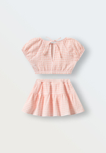 3144-339 Комплект топ и юбка-шорты из муслина (клетка розовая)