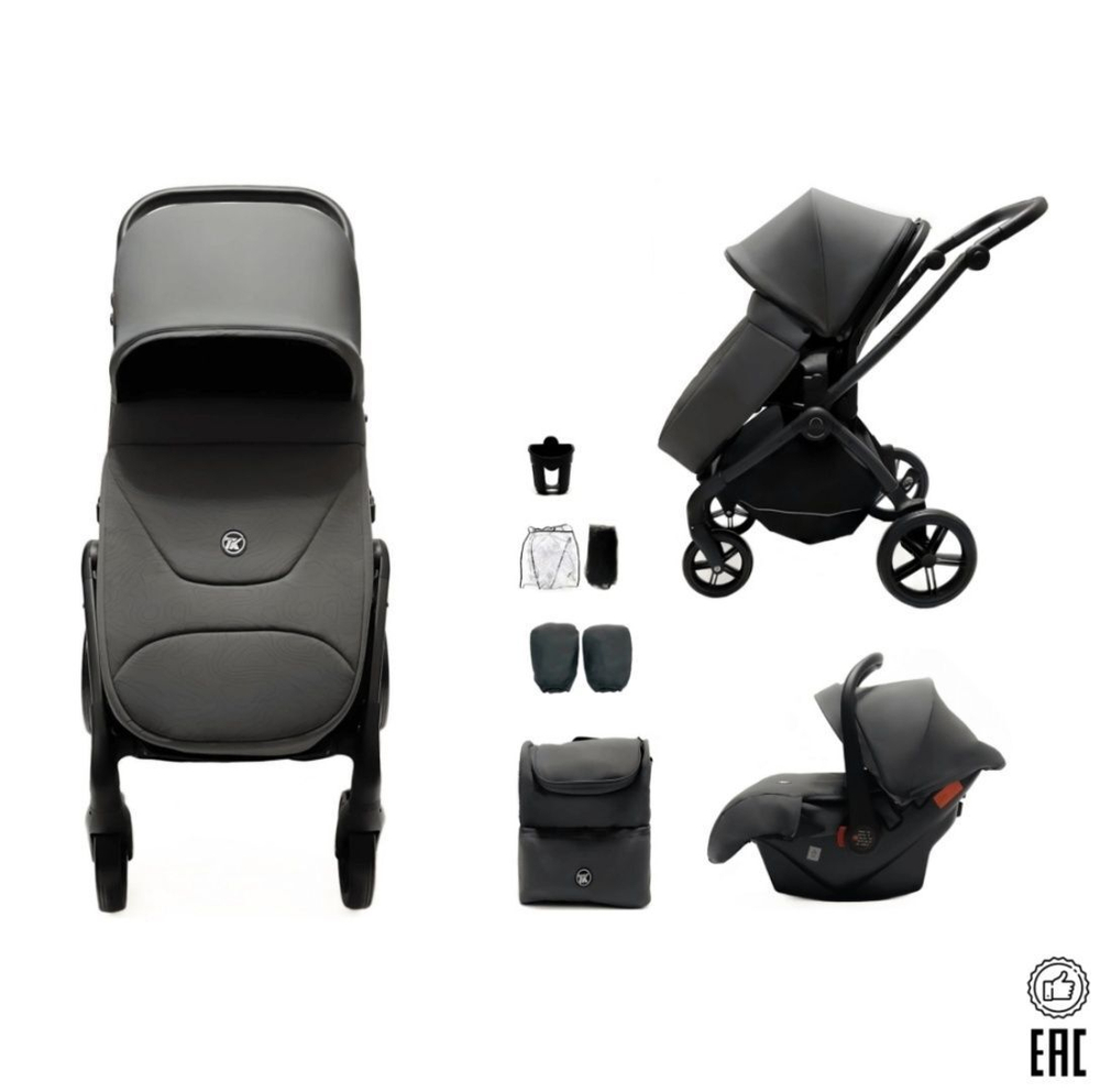 модульная коляска Luxmom 92 (реверсивный блок), автолюлька /темно-серый цвет