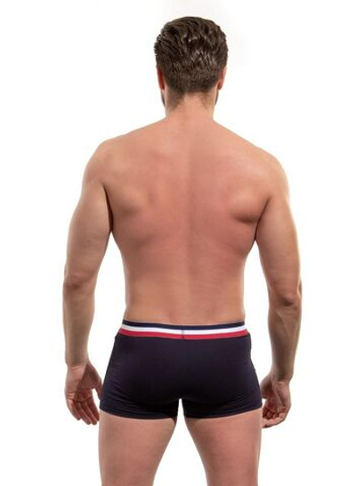 Мужские хлопковые трусы-боксеры с резинкой в полоску (Размер: L) (Цвет: темно-синий)