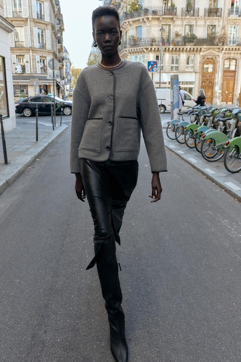 ZARA ДВУСТОРОННЯЯ КУРТКА С ОТДЕЛКОЙ ИЗ ИСКУССТВЕННОЙ КОЖИ, СЕРЫЙ