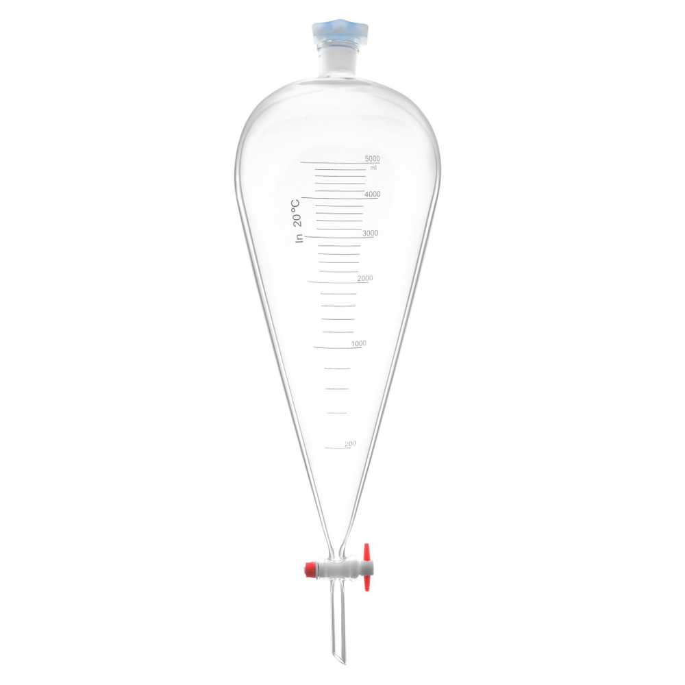 Воронка делительная грушевидная, 5000 мл, шлиф 29/32, с PTFE краном и пробкой