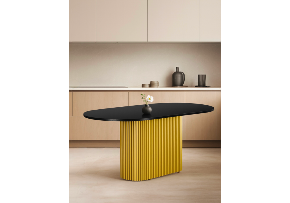 Стол деревянный Woodville Барон О 160 х 90 черная пленка шагрень, золотые ноги