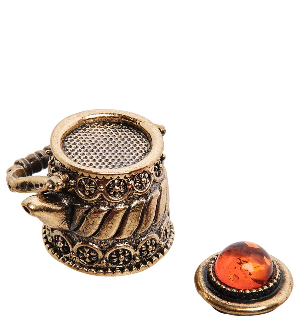 AM-3001 Наперсток «Чайник Ажурный» (латунь, янтарь)