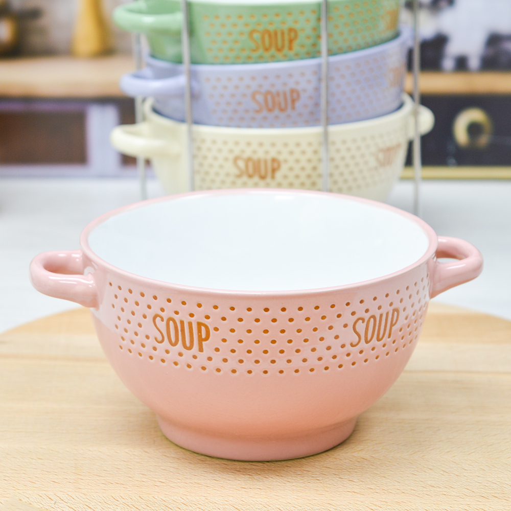 Набор бульонниц 4 предмета 650мл на подставке "Пастель"