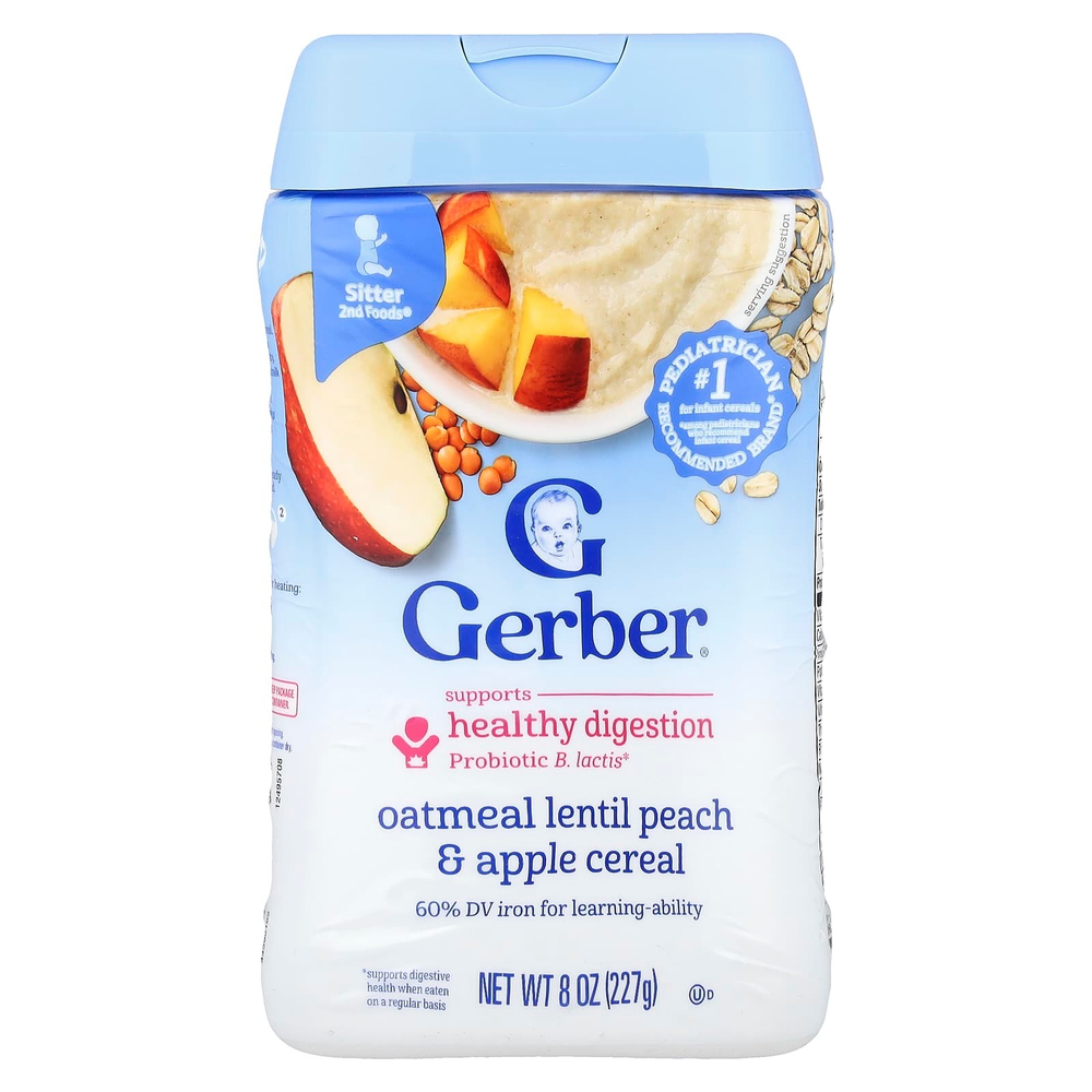 Gerber, Cereal, 2nd Foods®, овсянка, чечевица, персик и яблоко, 227 г (8 унций)