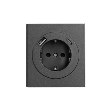 Розетка STRONG 1-ая с/з с/у з/ш 16А с USB A+C быстрой зарядки 5В/3А графит KRANZ