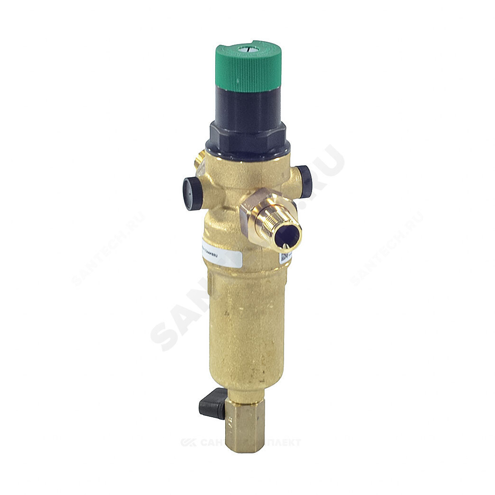 Фильтр сетчатый T-образный латунь Ду 20 Ру25 Тмакс=70 oC G3/4" НР FK06 с выходом под манометр с регулятором давления с краном Honeywell-Braukmann FK06-3/4"AAM