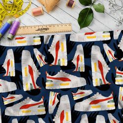 Ткань оксфорд 600 белые кроссовки с ярким рисунком на синем фоне