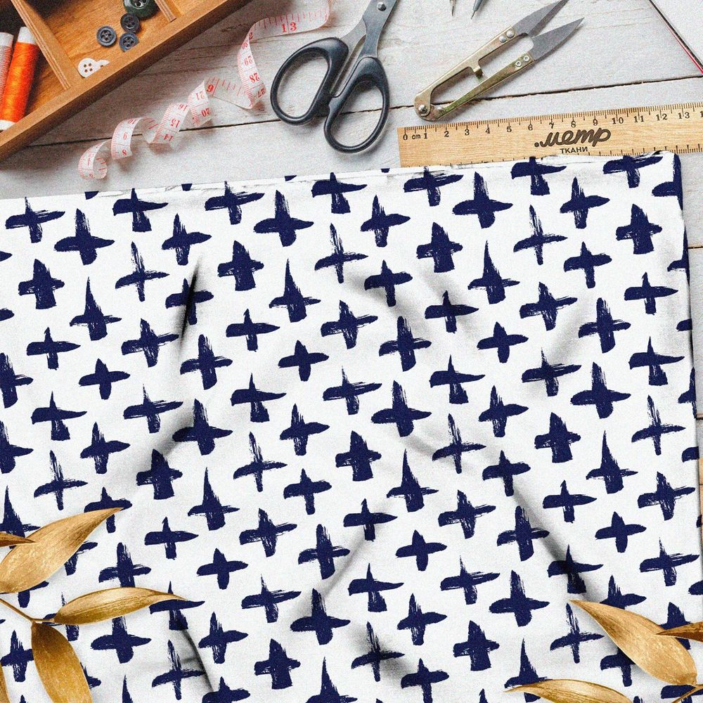 Ткань оксфорд 210 акварельные крестики