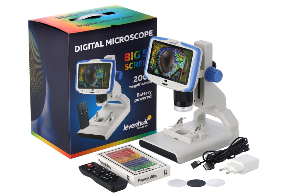 Микроскоп цифровой Levenhuk Rainbow DM500 LCD с набором микропрепаратов