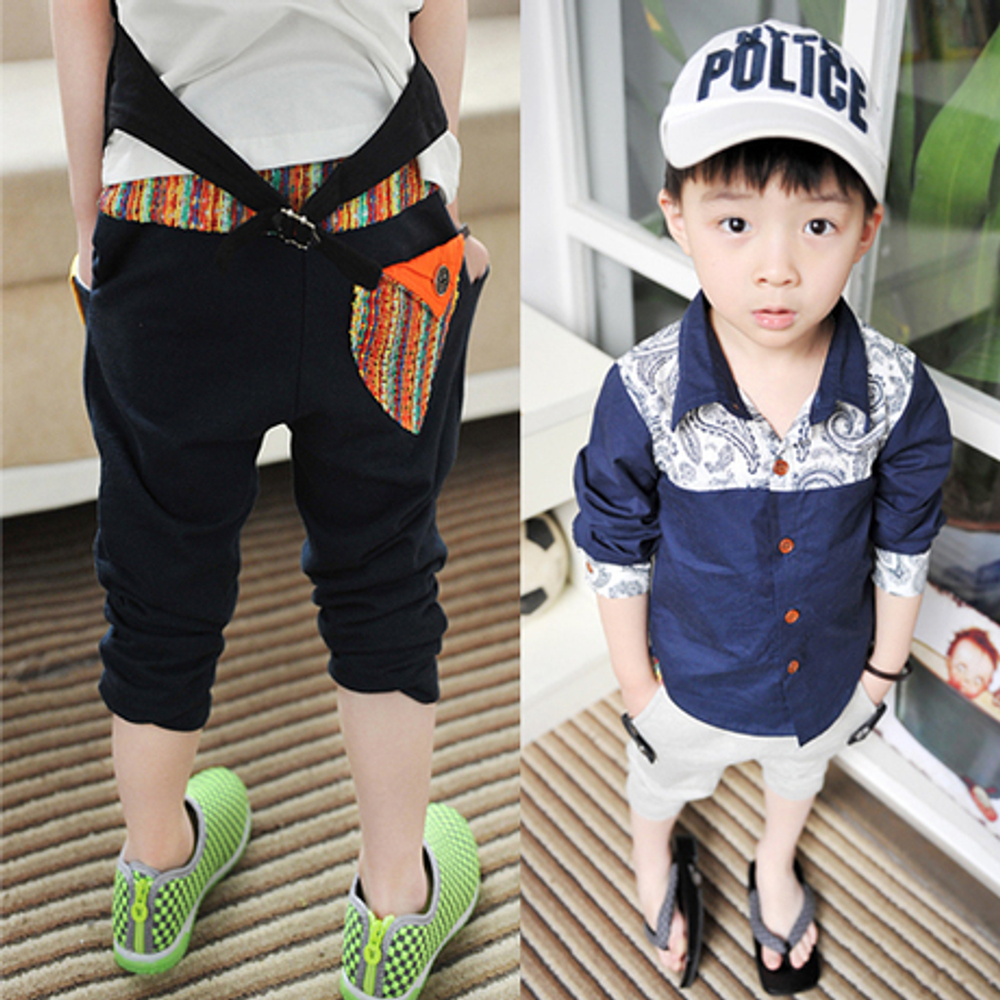 Брюки для мальчика на резинке с полосатыми вставками