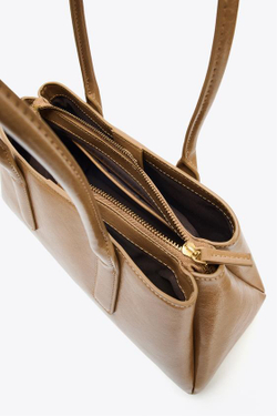 ZARA СУМКА-CITY С ЭФФЕКТОМ КРАКЕЛЮРА, БЕЖЕВЫЙ