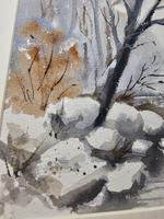 Картина авторская акварельная в паспарту 30х40 см на стену для интерьера "Предзимье"