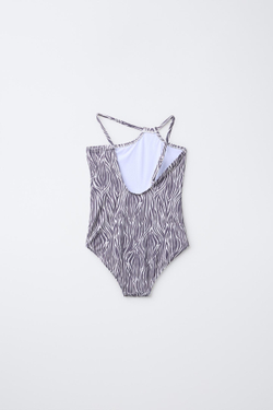 ZARA АСИММЕТРИЧНЫЙ КУПАЛЬНИК С АНИМАЛИСТИЧЕСКИМ ПРИНТОМ, АНТРАЦИТОВО-СЕРЫЙ