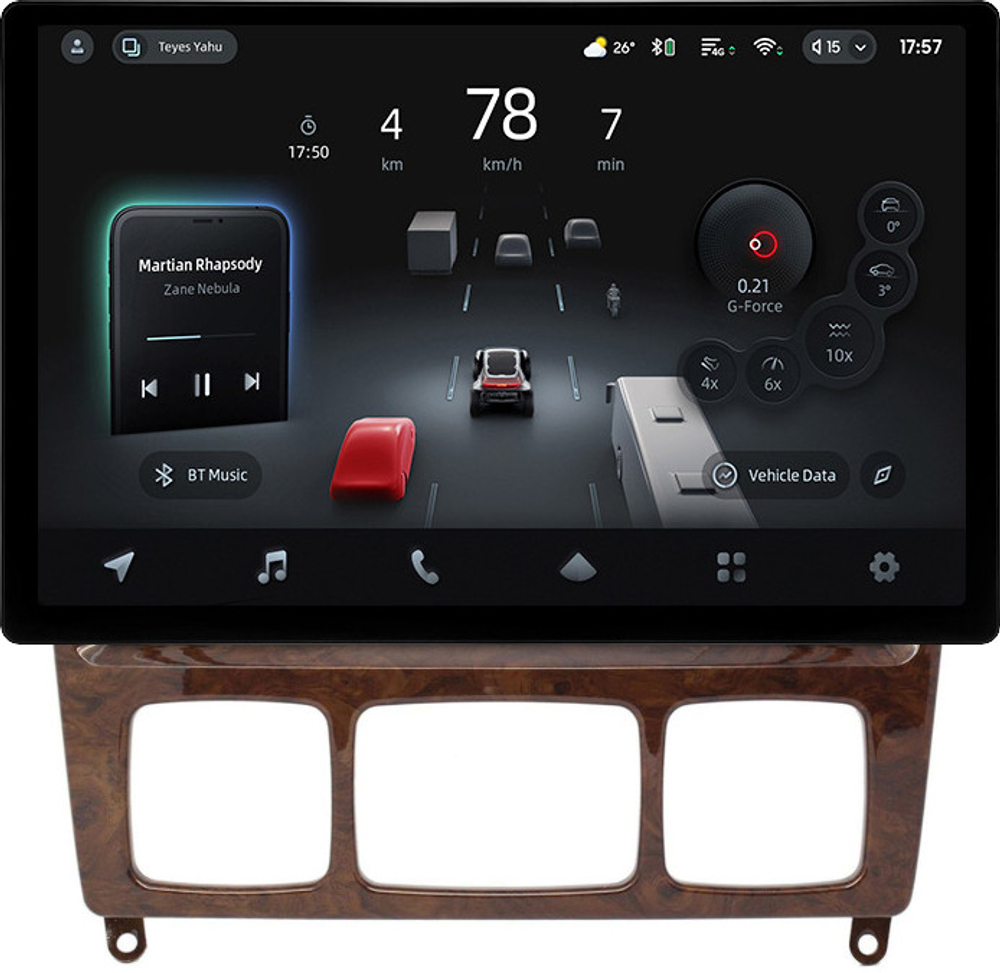 Магнитола для Mercedes-Benz S W220 1998-2005 (рамка дерево) - Teyes CC4-PRO монитор 13" 2K QLED на Android 13, Snapdragon 778G, 8+128, AI, CarPlay, DSP, 4G SIM-слот