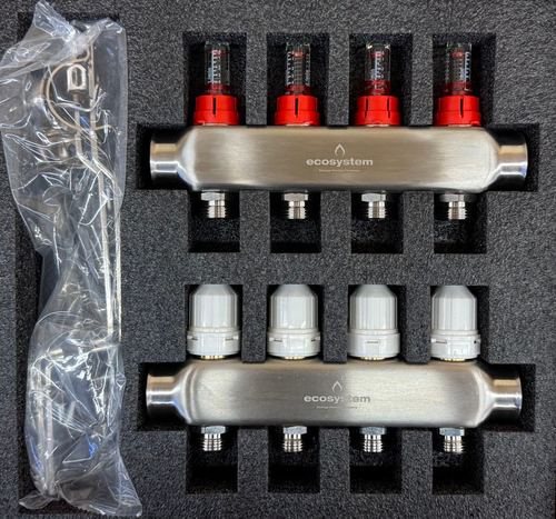 Коллекторная группа из нержавеющей стали с расходомерами (без евроконуса) 4 вых. Ecosystem