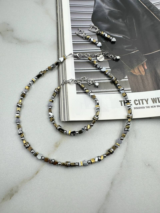 Серьги "Грани" гематит биколор