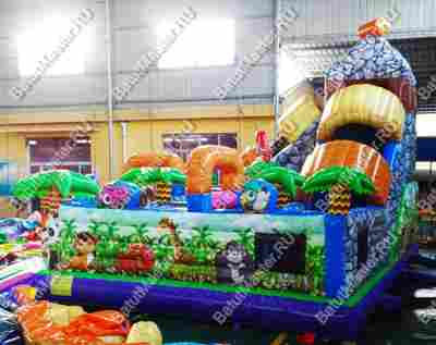 Надувной батут "В гостях у зебры" 7x7x6 м, с окошками на бортах