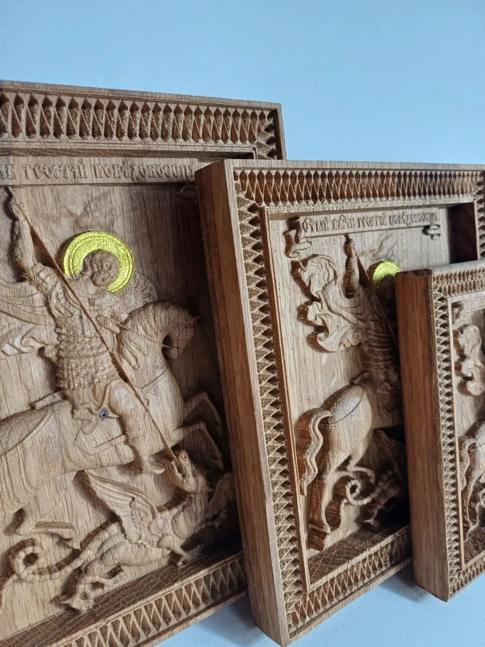 Освященная Икона Святой Георгий Победоносец, дуб 12.5х11см